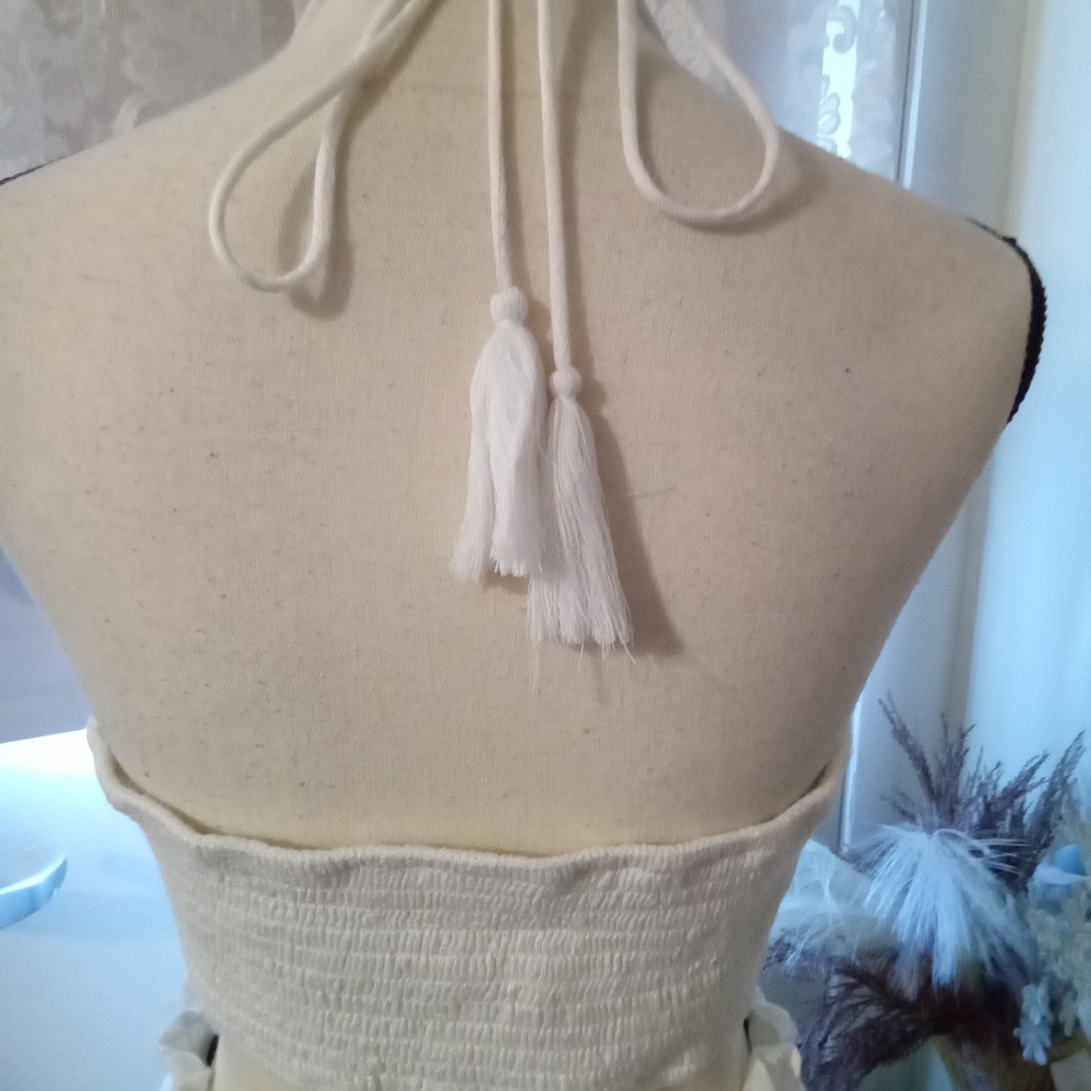 NWTS North Style White Cut Out Halter Dress w/Flowy Ruffled Drop Waist - Picture 7 of 8